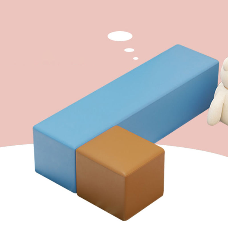 Contemporary Pouf Ottoman Faux Leather Upholstered Solid Color Square Ottoman