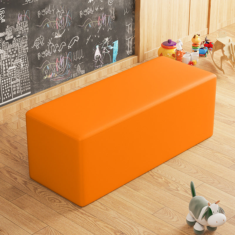 Contemporary Pouf Ottoman Faux Leather Upholstered Solid Color Square Ottoman