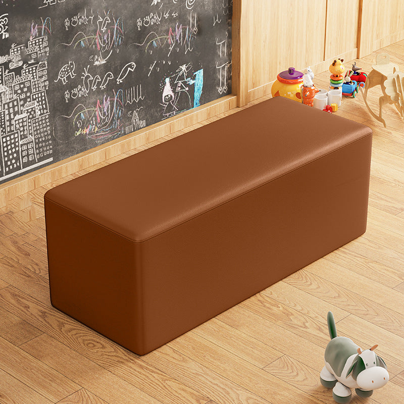 Contemporary Pouf Ottoman Faux Leather Upholstered Solid Color Square Ottoman