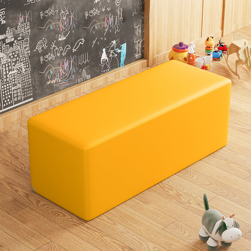 Contemporary Pouf Ottoman Faux Leather Upholstered Solid Color Square Ottoman