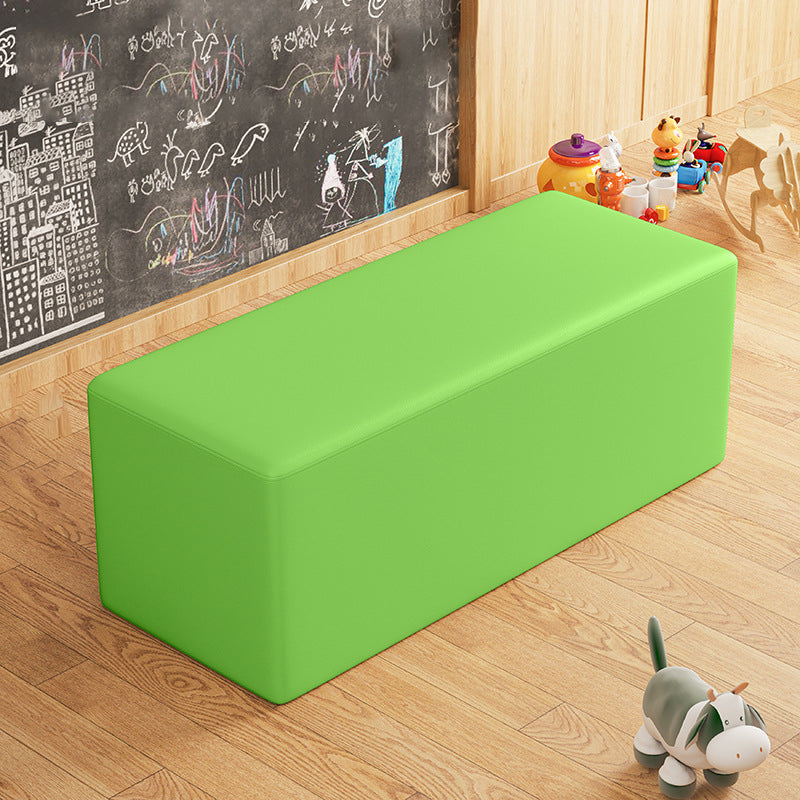 Contemporary Pouf Ottoman Faux Leather Upholstered Solid Color Square Ottoman