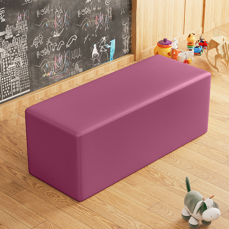 Contemporary Pouf Ottoman Faux Leather Upholstered Solid Color Square Ottoman