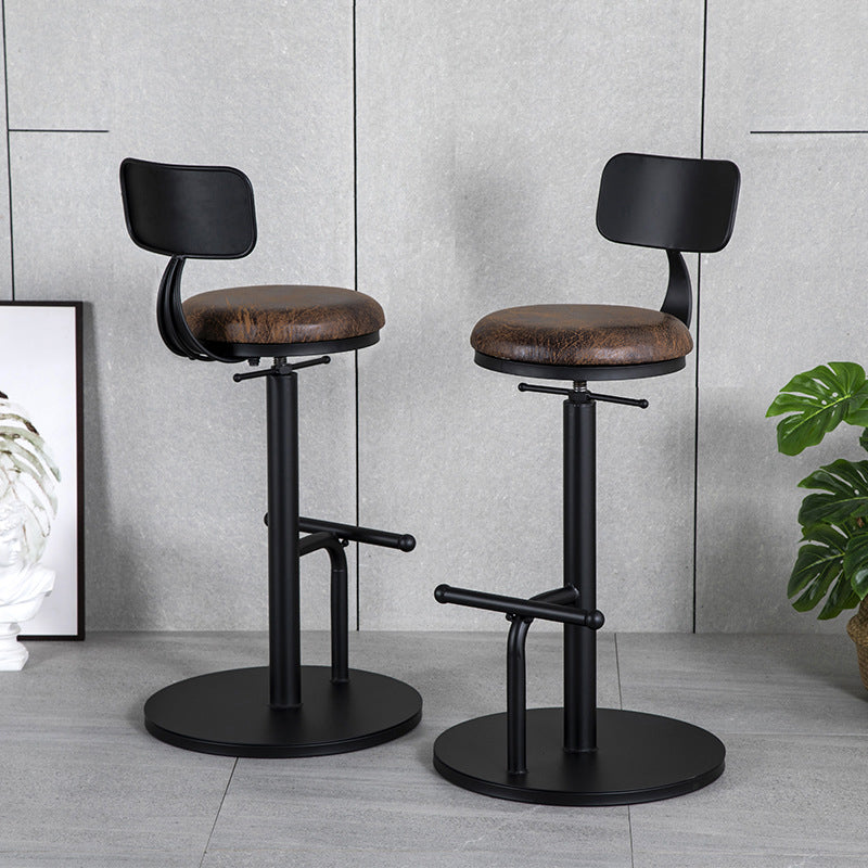 Industrial Metal Barstool Low Back Wood Counter Stool in Matte Finish