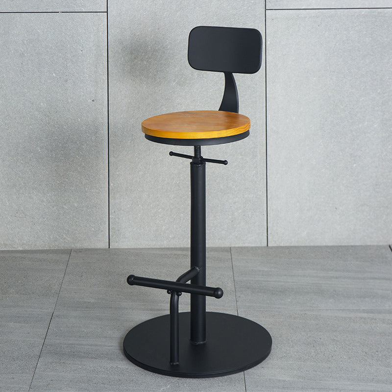 Industrial Metal Barstool Low Back Wood Counter Stool in Matte Finish