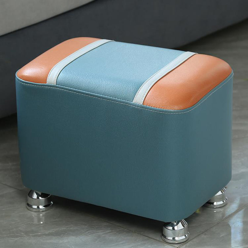 Contemporary Standard Faux Leather Upholstered Patchwork Rectangle Ottoman Indoor