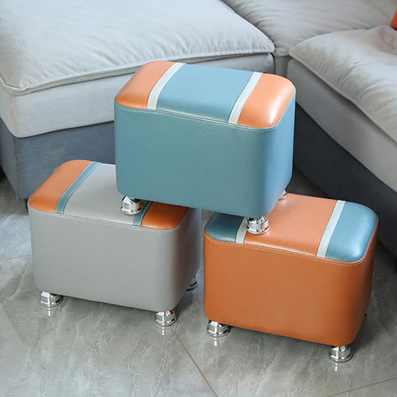 Contemporary Standard Faux Leather Upholstered Patchwork Rectangle Ottoman Indoor