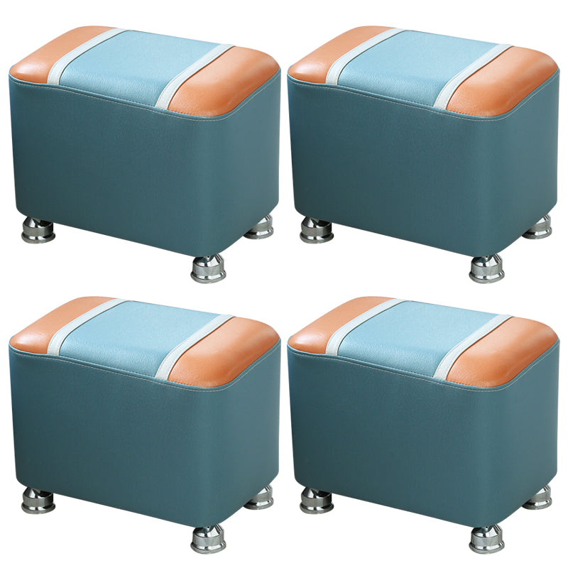 Contemporary Standard Faux Leather Upholstered Patchwork Rectangle Ottoman Indoor