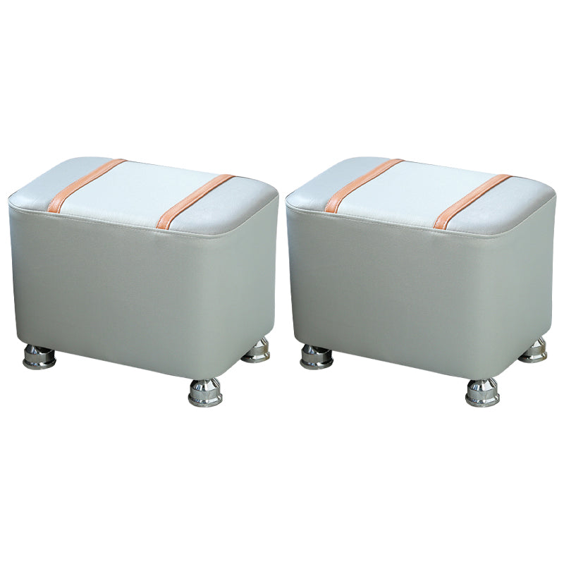 Contemporary Standard Faux Leather Upholstered Patchwork Rectangle Ottoman Indoor