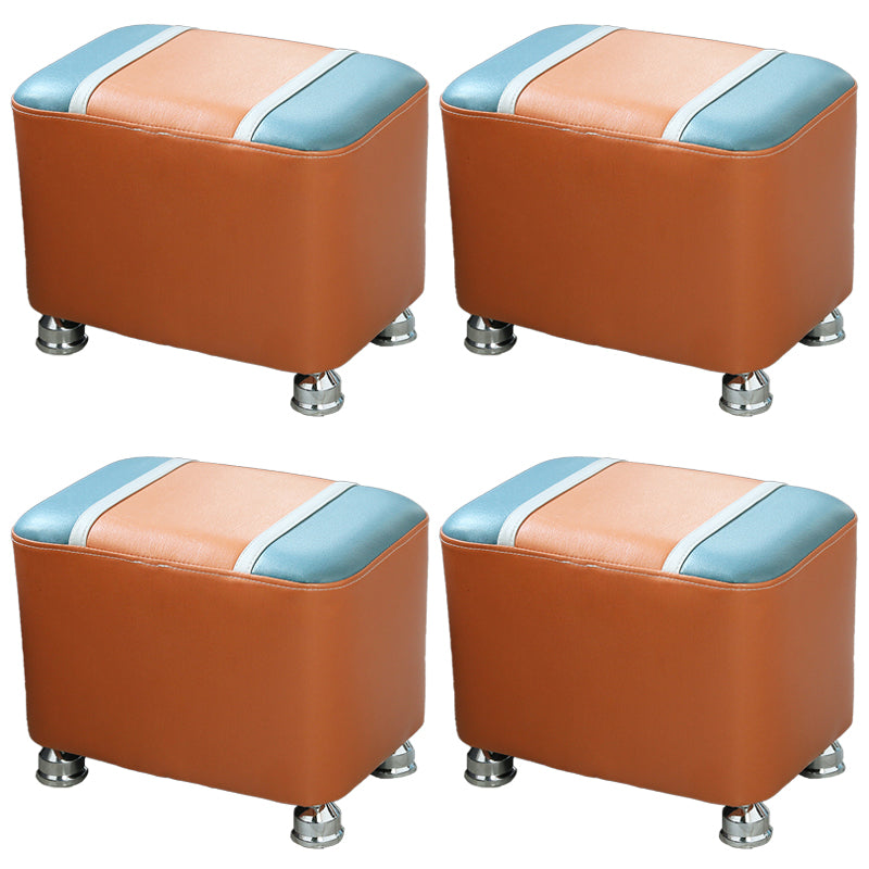 Contemporary Standard Faux Leather Upholstered Patchwork Rectangle Ottoman Indoor