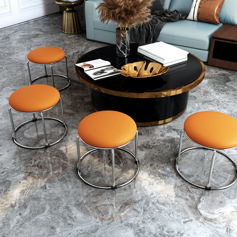 Glam Velvet Pouf Ottoman Plain Round Metal Frame Fade Resistant Boucle Pouf