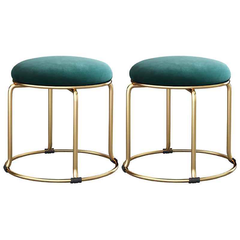 Glam Velvet Pouf Ottoman Plain Round Metal Frame Fade Resistant Boucle Pouf