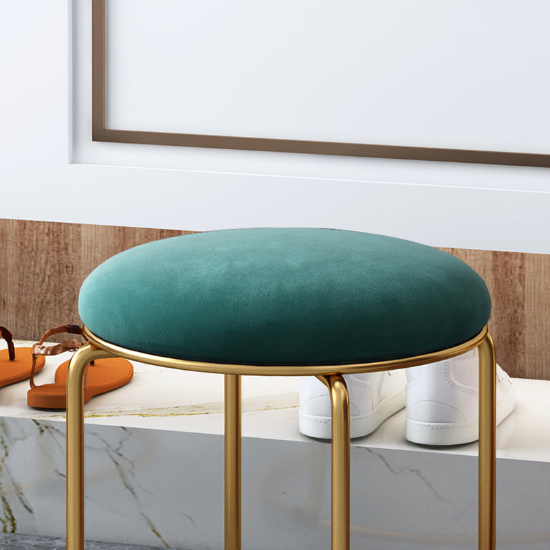 Glam Velvet Pouf Ottoman Plain Round Metal Frame Fade Resistant Boucle Pouf