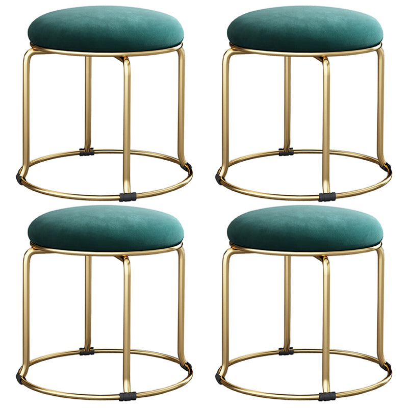 Glam Velvet Pouf Ottoman Plain Round Metal Frame Fade Resistant Boucle Pouf