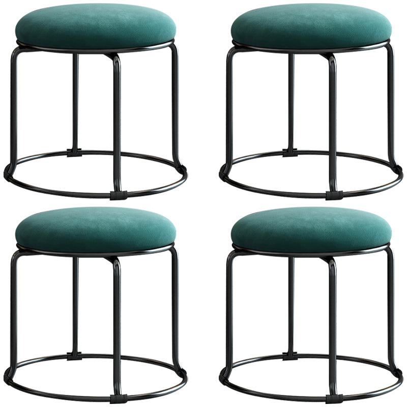 Glam Velvet Pouf Ottoman Plain Round Metal Frame Fade Resistant Boucle Pouf