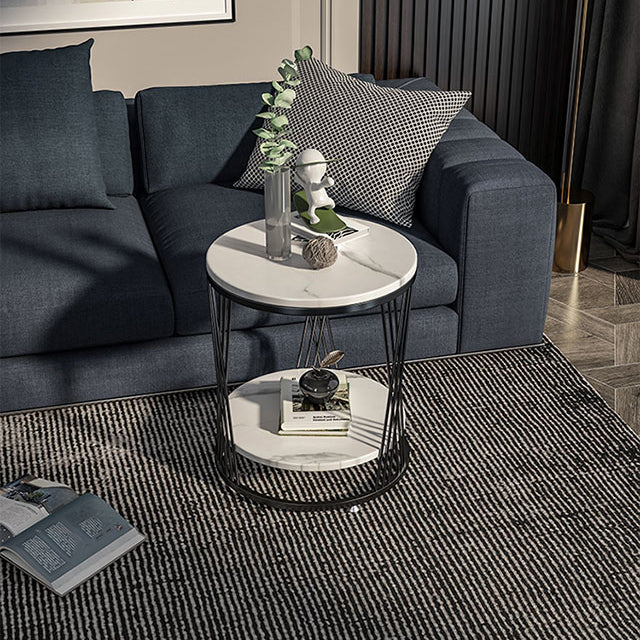 Glam Stone Accent Table Nightstand 21.65" Tall Bedside Cabinet