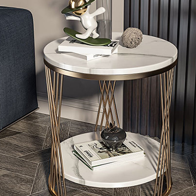 Glam Stone Accent Table Nightstand 21.65" Tall Bedside Cabinet