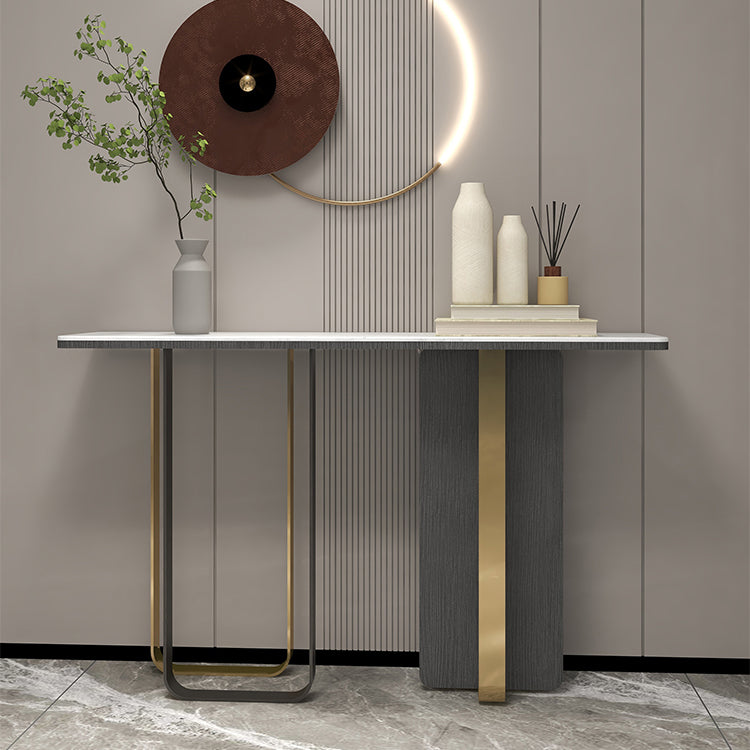 13"W Contemporary Console Table Stone White Rectangle Console Sofa Table