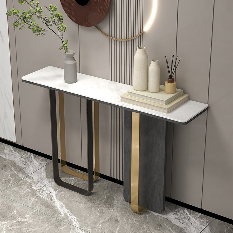 13"W Contemporary Console Table Stone White Rectangle Console Sofa Table