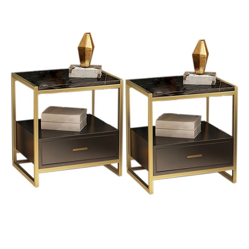 1-Drawer 1-Shelf Accent Table Nightstand 19.68" Tall Faux Marble Bedside Cabinet