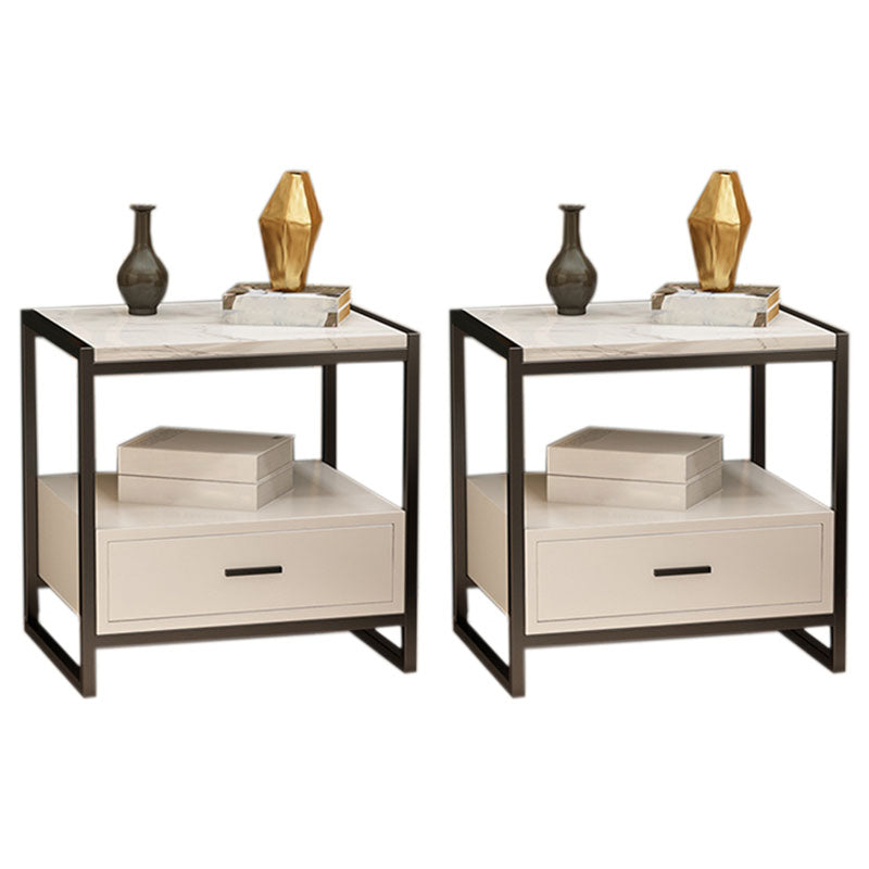 1-Drawer 1-Shelf Accent Table Nightstand 19.68" Tall Faux Marble Bedside Cabinet