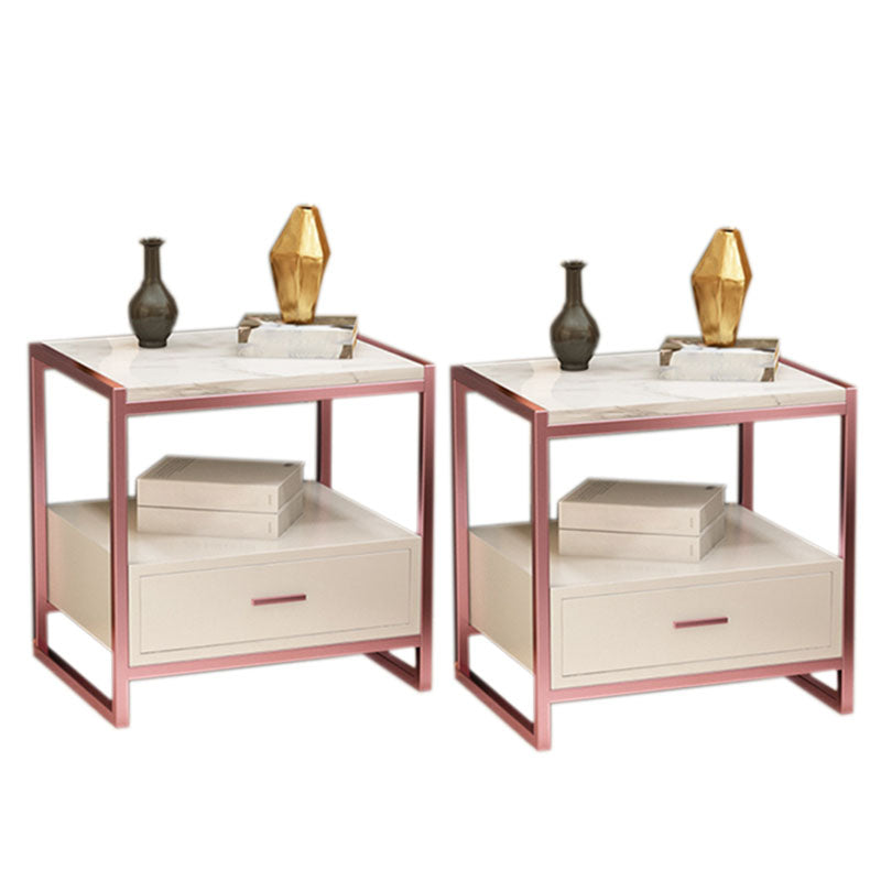 1-Drawer 1-Shelf Accent Table Nightstand 19.68" Tall Faux Marble Bedside Cabinet