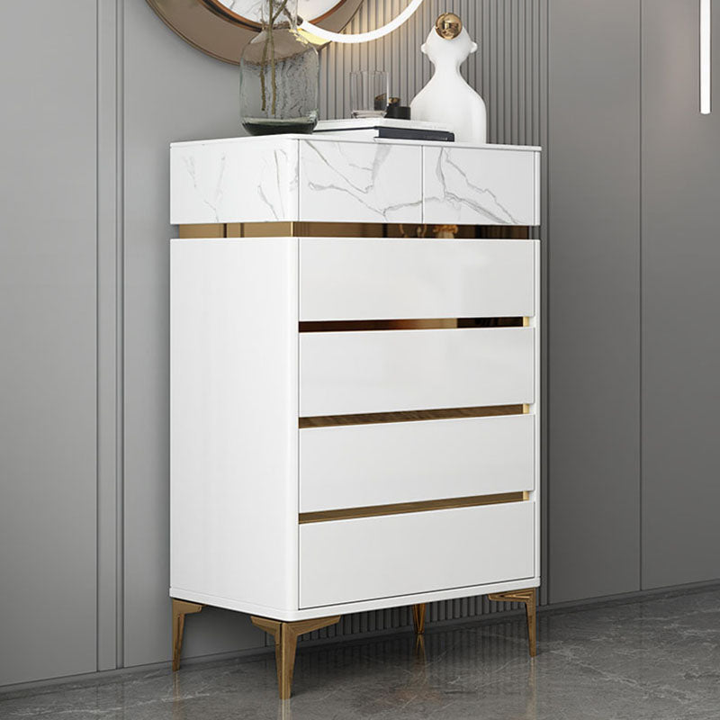 Glam Stone Bedroom Chest 16" Wide Storage Chest in White with Drawers