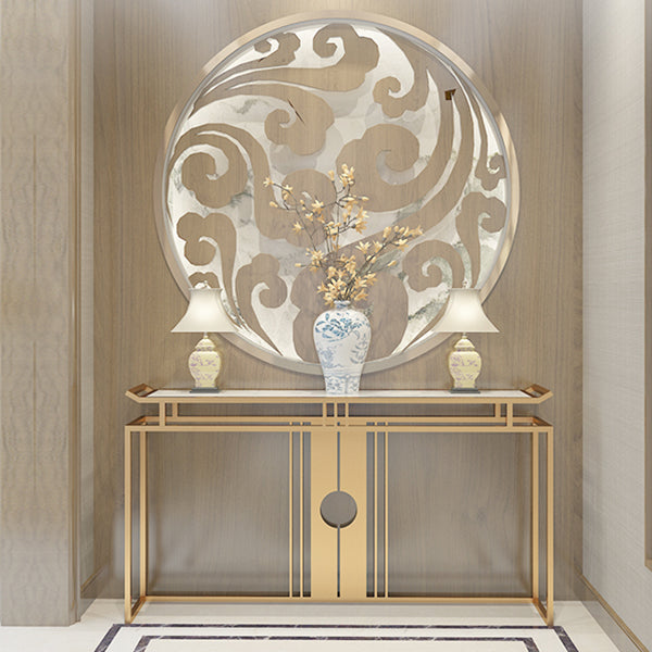 11" Wide Glam Accent Table Stone Gold Rectangle Console Accent Table