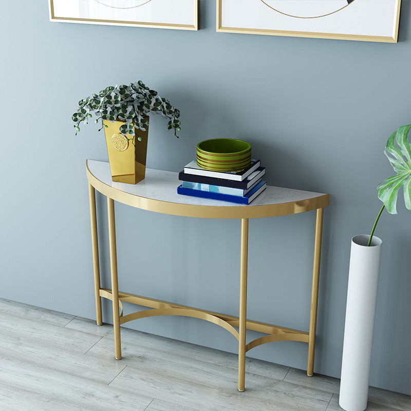 Modern Marble Console Sofa Table Half Moon Shape End Table for Hall