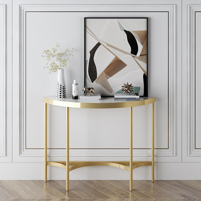 Modern Marble Console Sofa Table Half Moon Shape End Table for Hall
