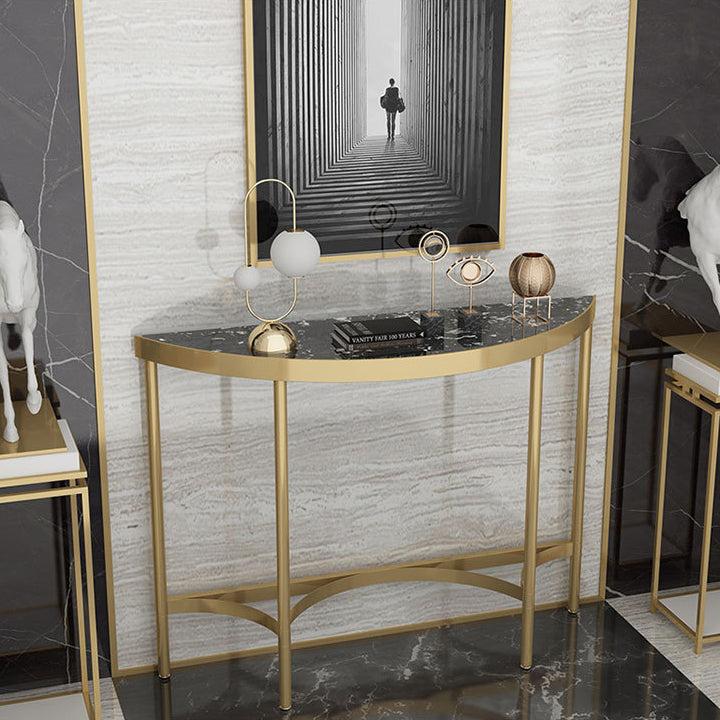 Modern Marble Console Sofa Table Half Moon Shape End Table for Hall