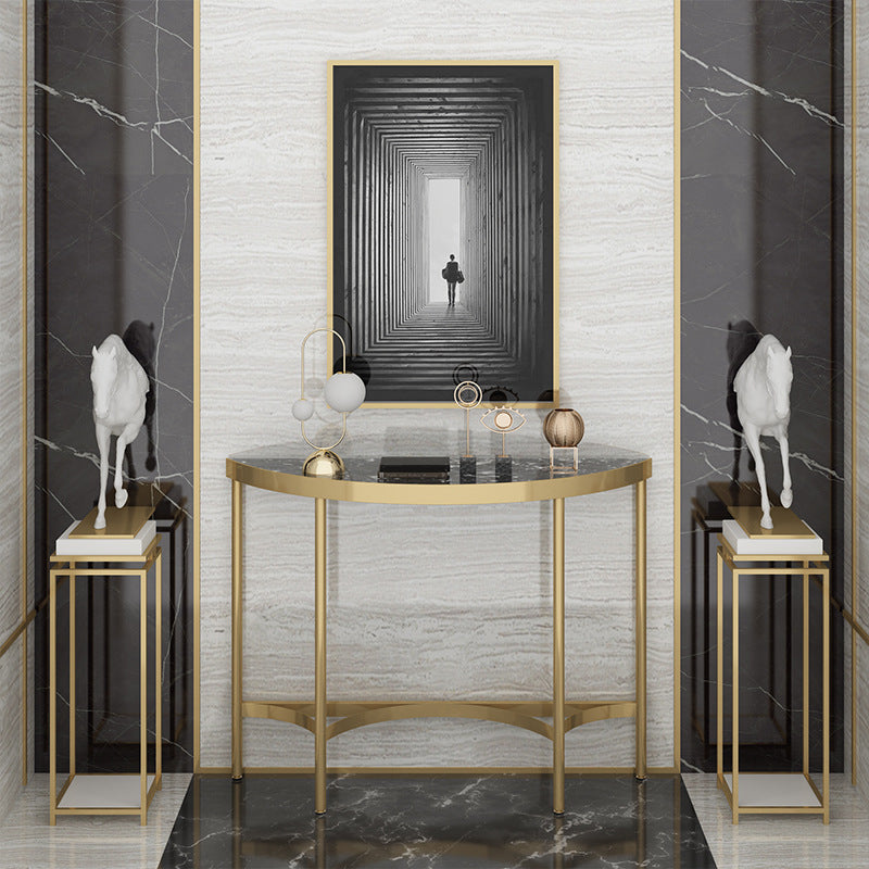 Modern Marble Console Sofa Table Half Moon Shape End Table for Hall