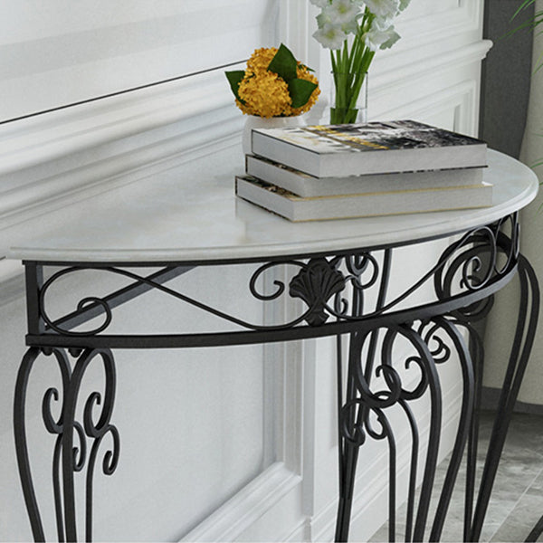 Modern Marble Console Sofa Table Half Moon End Table for Hall