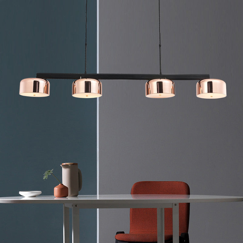 4-Light 55" Island Light Fixture Modern Rose Gold Drum Restaurant Hanging Lamp with Metal Shade