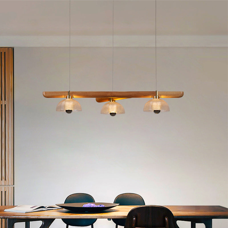 Modern Style Dome Island Lights Wooden 3-Light Pendant Lights