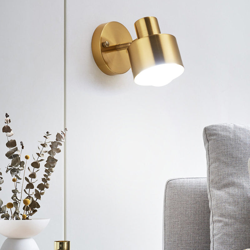 Modern Style Cylinder Sconce Light Fixtures Metal 1 Light Wall Mounted Lamps in Gold