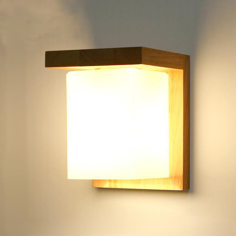 Modern Style Square Sconce Light Fixtures Wood 1 Light Wall Mounted Lighting