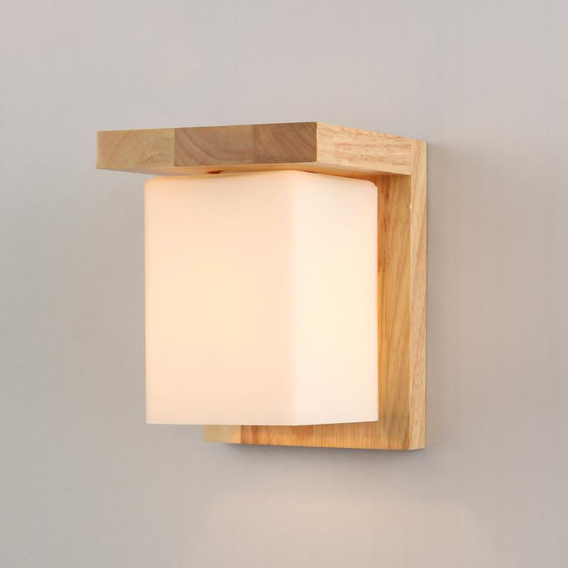 Modern Style Square Sconce Light Fixtures Wood 1 Light Wall Mounted Lighting