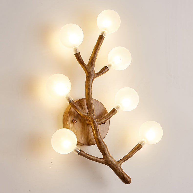 Japanese Style Glass Wall Light Branch Shape 7 Lights Wall Sconce for Bedroom