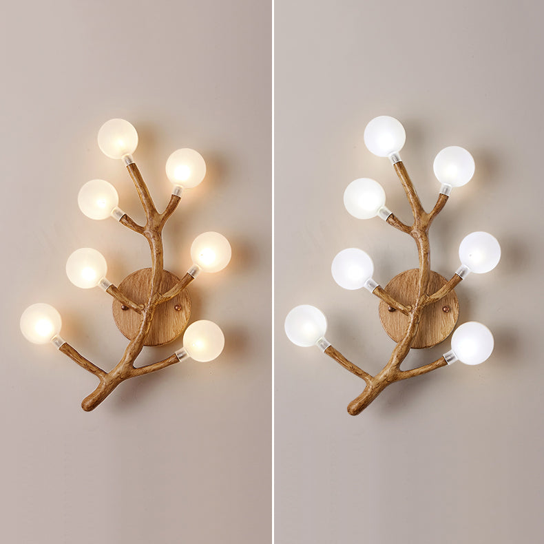 Japanese Style Glass Wall Light Branch Shape 7 Lights Wall Sconce for Bedroom