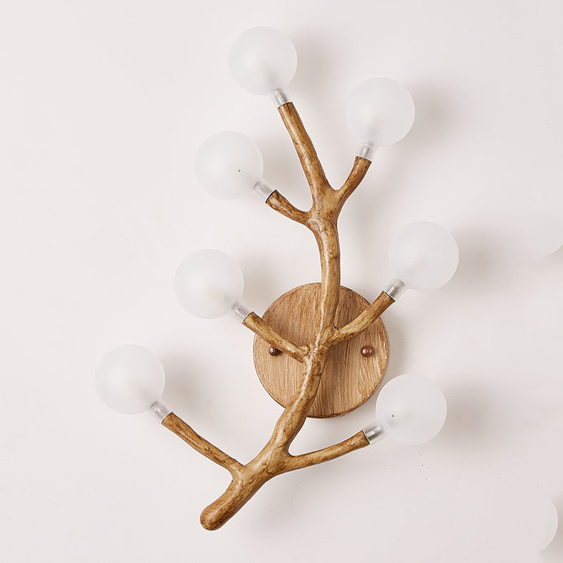 Japanese Style Glass Wall Light Branch Shape 7 Lights Wall Sconce for Bedroom