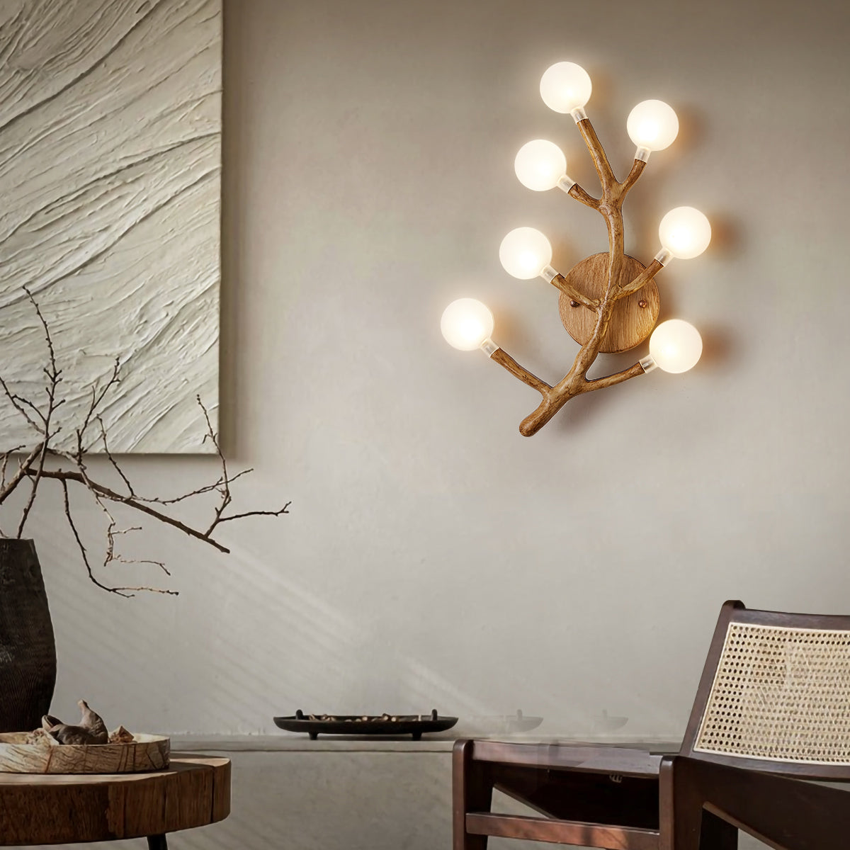 Japanese Style Glass Wall Light Branch Shape 7 Lights Wall Sconce for Bedroom