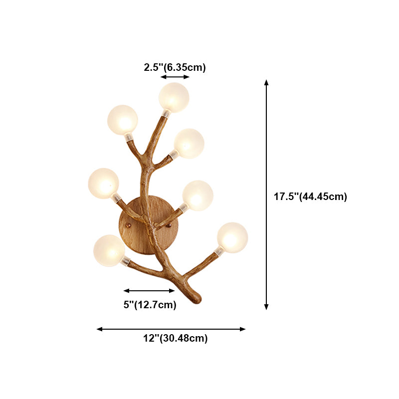 Japanese Style Glass Wall Light Branch Shape 7 Lights Wall Sconce for Bedroom
