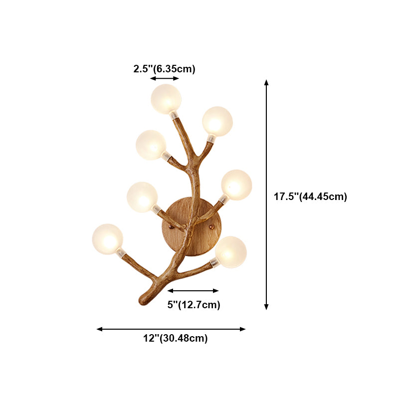 Japanese Style Glass Wall Light Branch Shape 7 Lights Wall Sconce for Bedroom
