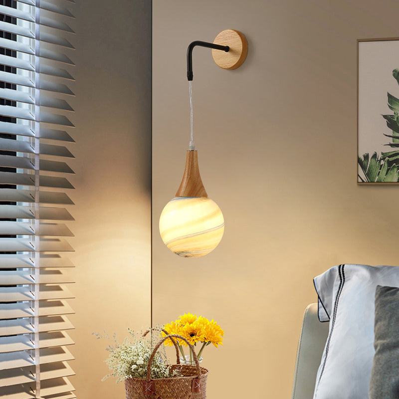 Modern Style Ball Sconce Light Fixtures Wood 1 Light Wall Mounted Lighting