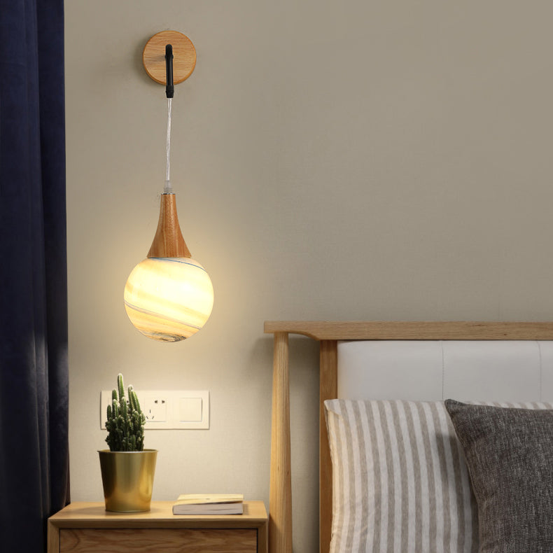 Modern Style Ball Sconce Light Fixtures Wood 1 Light Wall Mounted Lighting