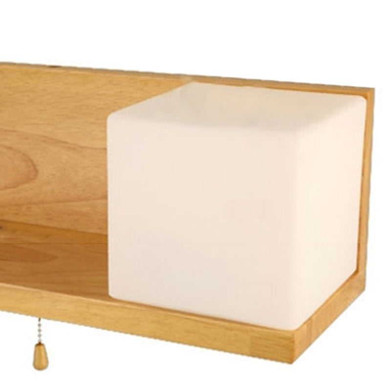 Japanese Wood Wall Light Cube 12" Wide Wall Sconce with Pull Switch for Bedroom