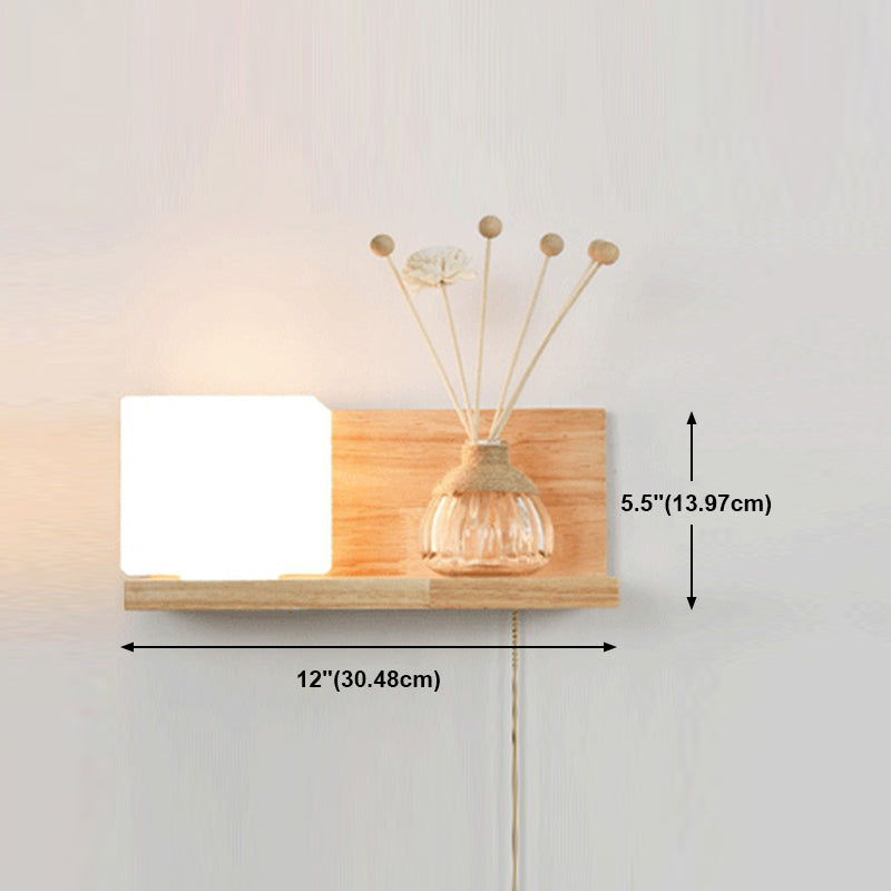 Japanese Wood Wall Light Cube 12" Wide Wall Sconce with Pull Switch for Bedroom