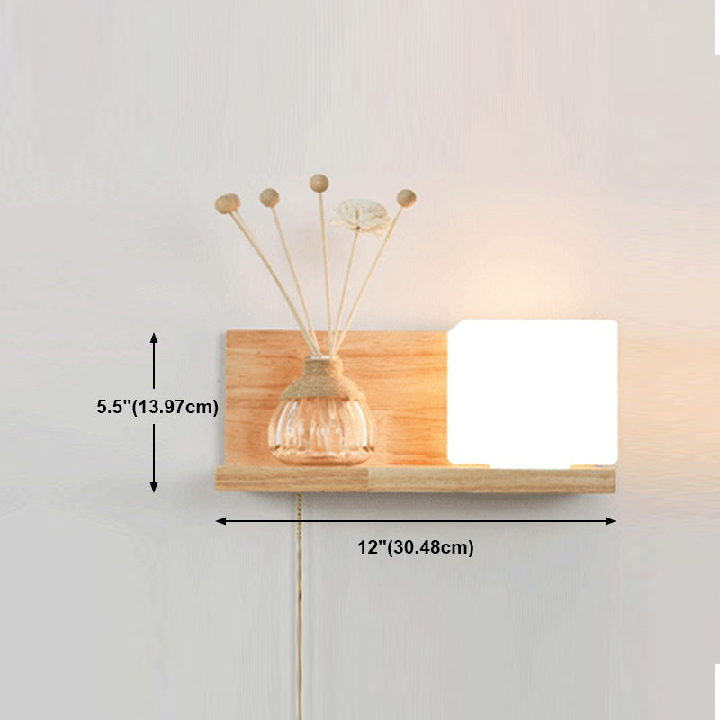 Japanese Wood Wall Light Cube 12" Wide Wall Sconce with Pull Switch for Bedroom
