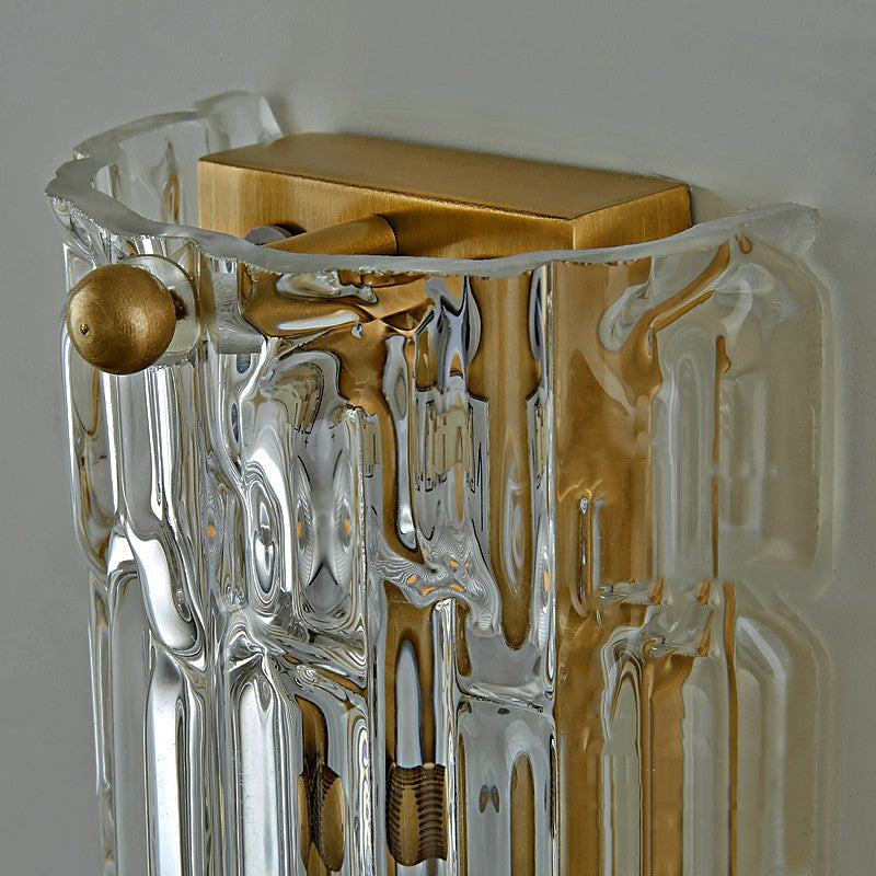 Half Cylinder Shade Glass Wall Sconce Modern 1 Light Wall Mount Light Fixture in Brass