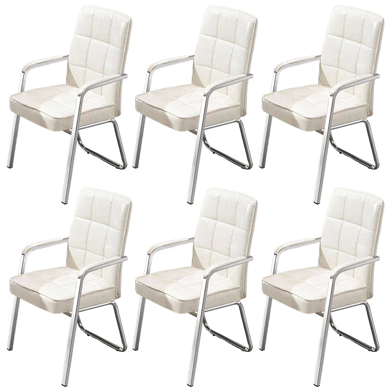 Modern Fixed Arms Leather Chair No Wheels Mid-Back Office Chair